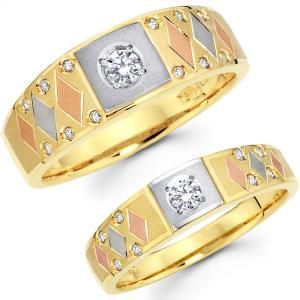 14K Tri Color His and Hers Wedding Band Set