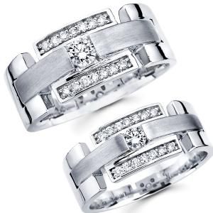  Matching His and Hers 14K White Gold Diamond Wedding Bands