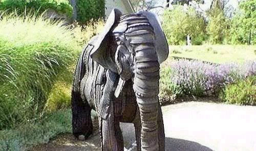 elephant created from tires funny