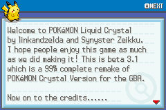pokemon liquid crystal cheats all three starters