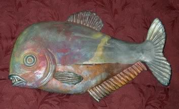 Piranha, raku-fired ceramic sculpture by P.Y. Simpson