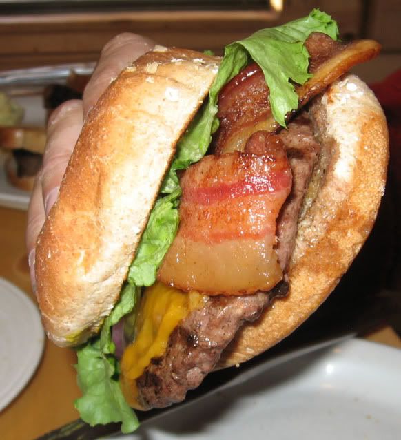 Tues. 7/21/09 MSP's farewell dinner at Tioga Pass Resort.  His bacon cheese burger! Pictures, Images and Photos