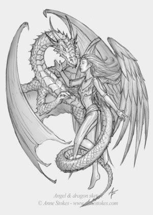 Angel &amp; Dragon sketch Pictures, Images and Photos