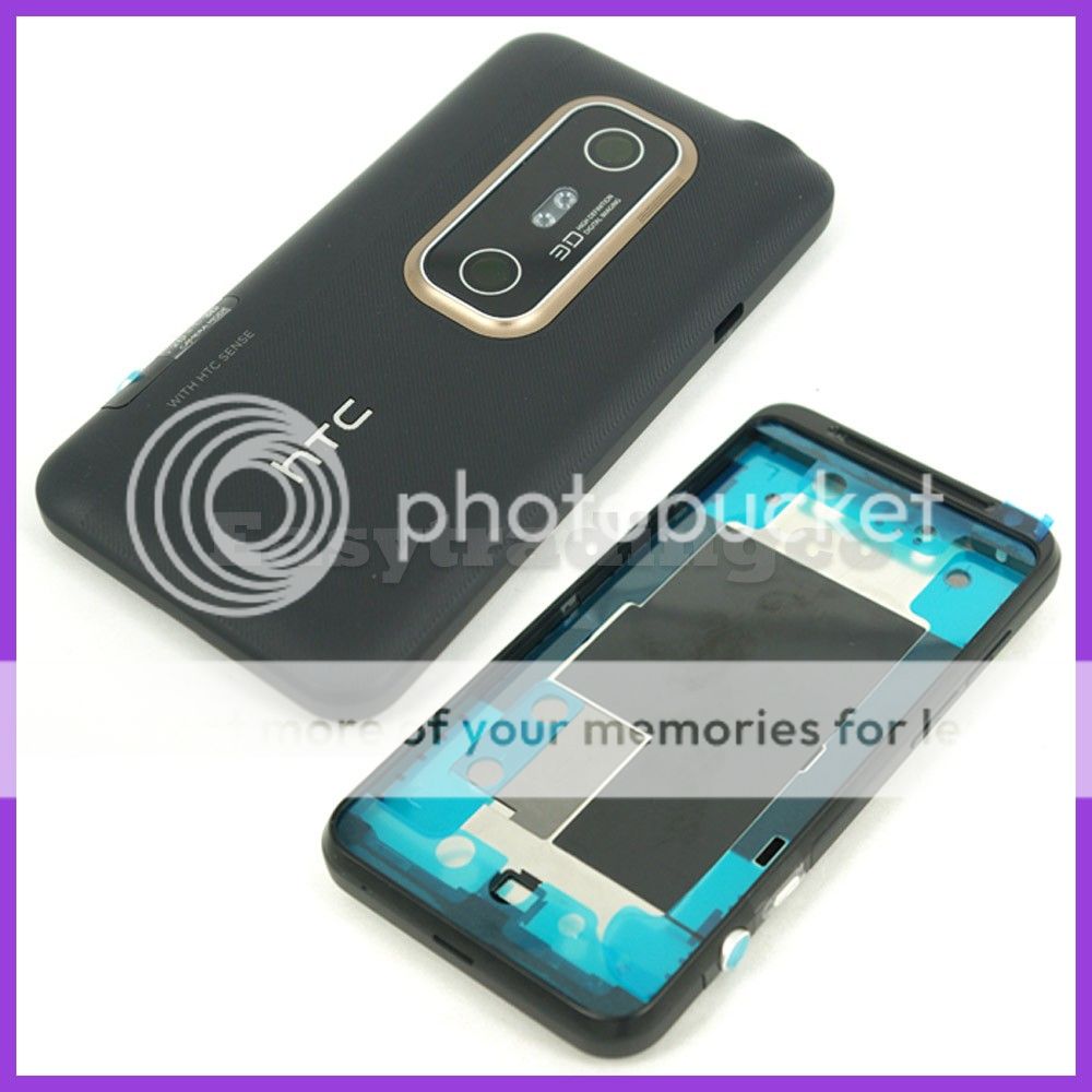 Housing for HTC Evo 3D Color Black with Gold Camera Ring Free T5, T6