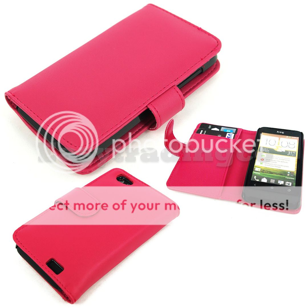 Hot Pink Book Agenda Type Leather Case HTC One V T320e with Card Slots