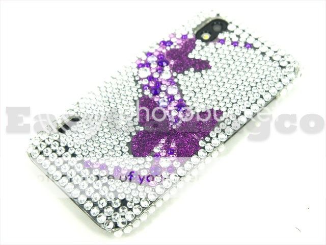 Crystal Bling Case Cover for LG Optimus Black P970 Purple Butterfly 