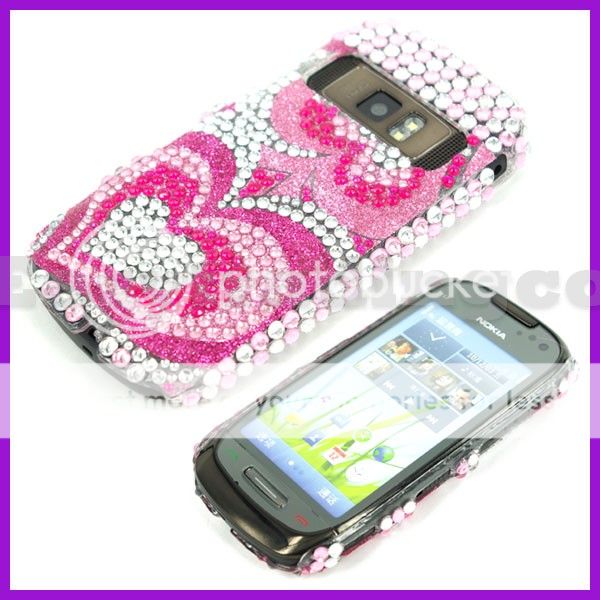 Crystal Bling Back Case Cover Nokia C7 Pink Heart  