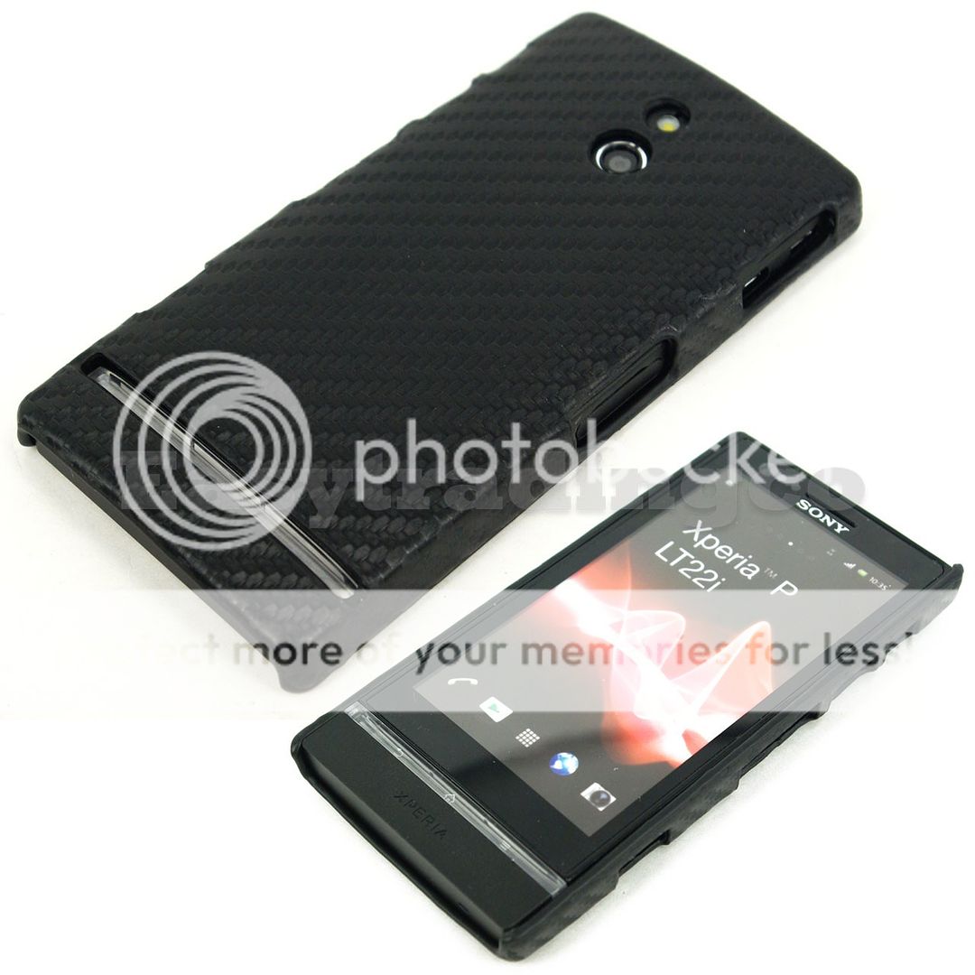 Back Cover Case Sony Xperia P LT22i Black Carbon Fiber Pattern