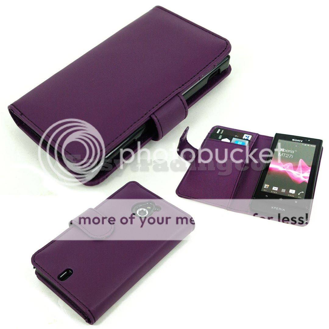 Purple Book Agenda Type Leather Case Sony Xperia Sola MT27i with Card Slots