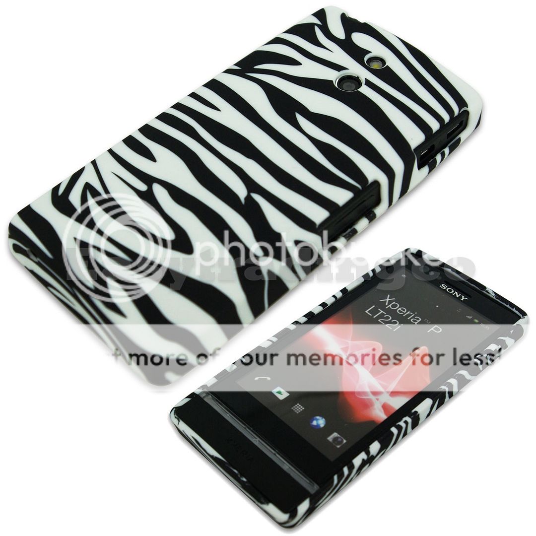 Soft Rubber Case Cover Sony Xperia P LT22i Black & White Zebra  