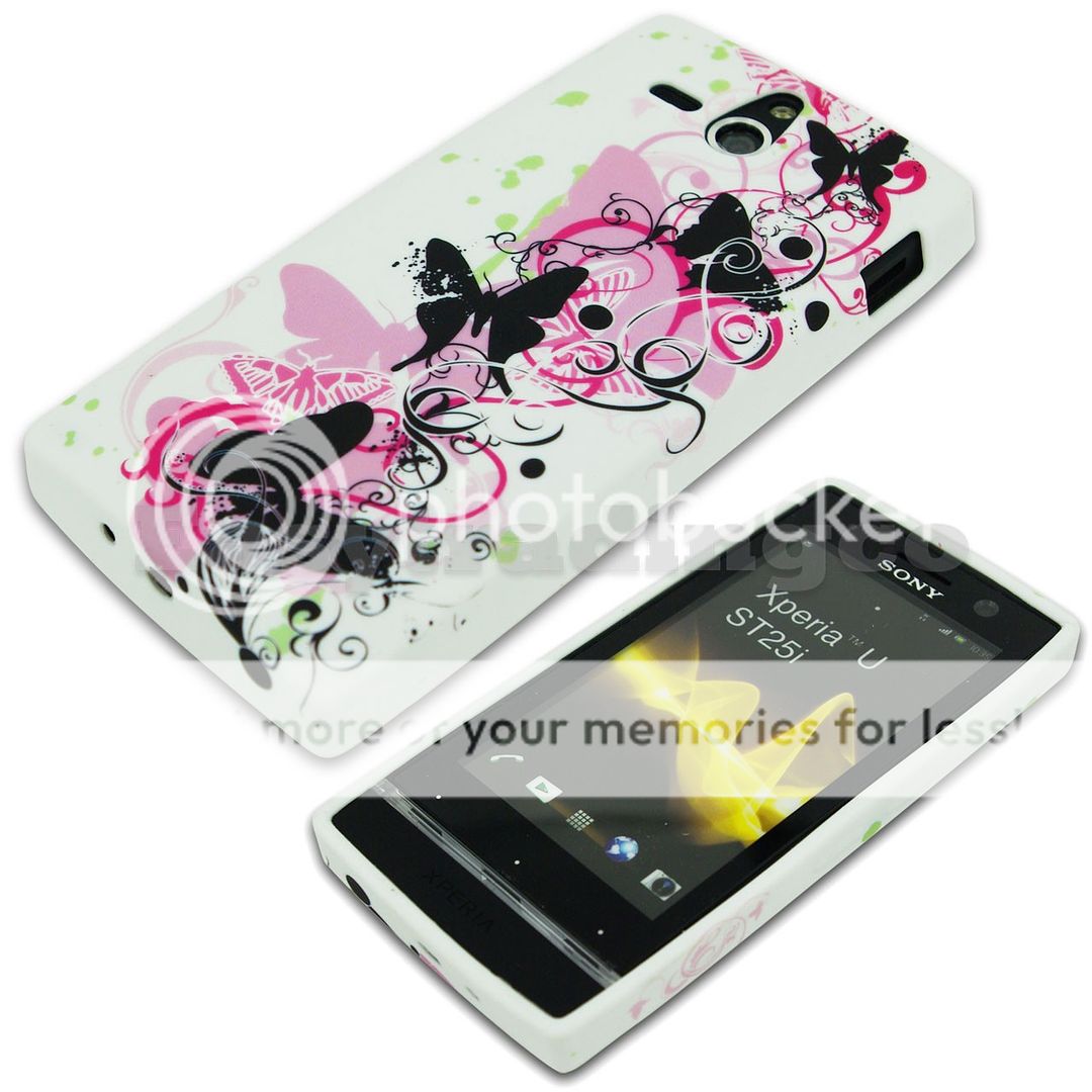Soft Rubber Case Sony Xperia U ST25i Pink Black Butterfly
