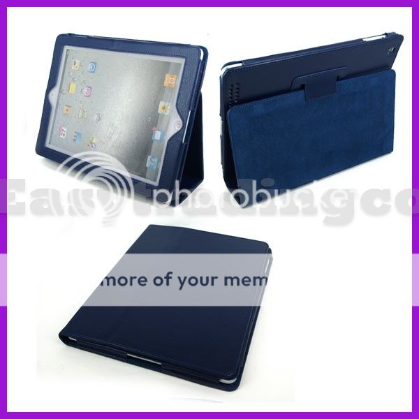 Leather Case Cover Stand Apple iPad 2 Navy Blue Stylus  