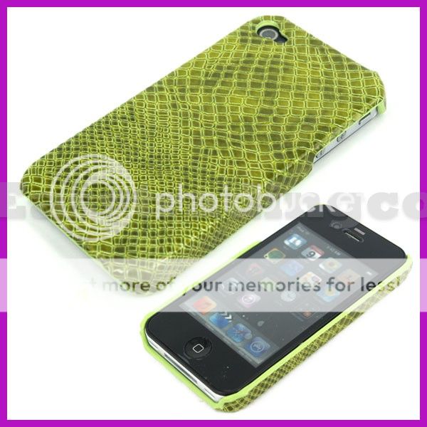Hard Back Case Cover for iPhone 4 4S Green Snake Skin  